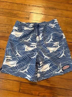 Vineyard Vines Boys Blue and White Swim Trunks